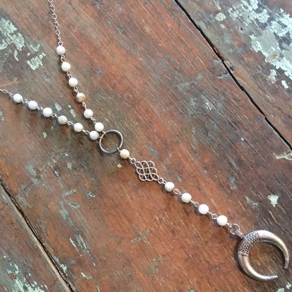 Lost&Found Jewelry - Handmade boho gypsy Amazonite crystal beaded horn necklace